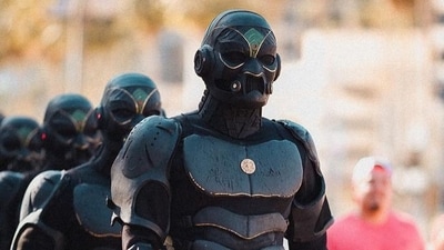 Another photo showed the 'raiders' all dressed in their all-black uniforms as they stood in a line. They all donned face masks that covered even their eyes and heads. Another photo showed the 'raiders' all dressed in their all-black uniforms as they stood in a line. They all donned face masks that covered even their eyes and heads.