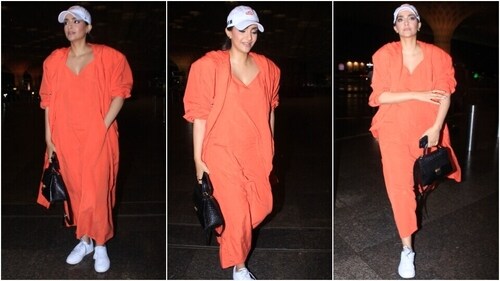 Sonam Kapoor at the airport in a red ensemble. (HT Photo/Varinder Chawla) Sonam Kapoor at the airport in a red ensemble. (HT Photo/Varinder Chawla)