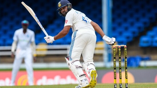 Rohit Sharma of India hits 4 during the first day of the second Test cricket match (AFP)