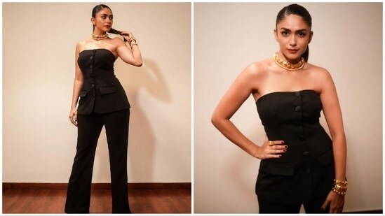 Mrunal Thakur recently graced the internet with a series of pictures of herself in a chic all-black co-ord set.&nbsp;(Instagram/@mrunalthakur)