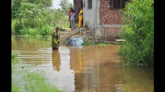 The flooding in the floodplain areas is expected to recede once the discharge level stabilizes. (Sakib Ali/HT Photo)