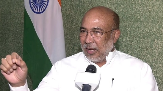 Manipur Chief Minister N. Biren Singh speaks to the media. (ANI)