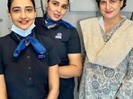 Priyanka Gandhi Vadra with IndiGo crew. (Instagram/Priyanaka Gandhi Vadra) Priyanka Gandhi Vadra with IndiGo crew. (Instagram/Priyanaka Gandhi Vadra)