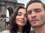Ed Westwick and Amy Jackson at the Gateway of India. Ed Westwick and Amy Jackson at the Gateway of India.