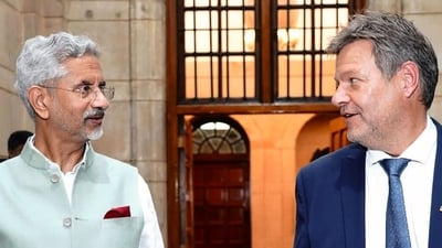 External affairs minister S Jaishankar meets German vice-chancellor Robert Habeck, in New Delhi on Thursday. (ANI Photo) External affairs minister S Jaishankar meets German vice-chancellor Robert Habeck, in New Delhi on Thursday. (ANI Photo)