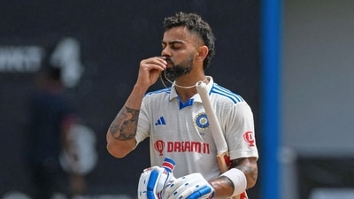 India's Virat Kohli celebrates his century on Day 2 of the 2nd Test match against West Indies (BCCI Twitter) India's Virat Kohli celebrates his century on Day 2 of the 2nd Test match against West Indies (BCCI Twitter)