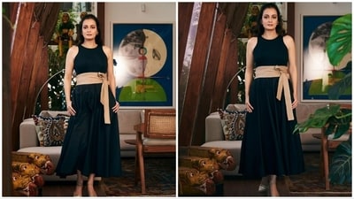 Dia Mirza, who is a strong supporter of sustainable fashion, recently took to her Instagram handle to share a string of photos of herself in a simple yet chic black dress. (Instagram/@diamirza) Dia Mirza, who is a strong supporter of sustainable fashion, recently took to her Instagram handle to share a string of photos of herself in a simple yet chic black dress. (Instagram/@diamirza)