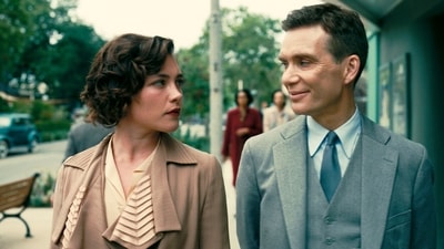 This image released by Universal Pictures shows Florence Pugh as Jean Tatlock, left, and Cillian Murphy as J. Robert Oppenheimer in a scene from "Oppenheimer." (AP) This image released by Universal Pictures shows Florence Pugh as Jean Tatlock, left, and Cillian Murphy as J. Robert Oppenheimer in a scene from "Oppenheimer." (AP)