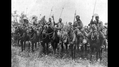 Indian cavalry after their charge, Somme, France, First World War, 14 July 1916, (c1920). Illustration from The Illustrated War Record of the Most Notable Episodes in the Great European War 1914-1918, seventh edition, (The Swarthmore Press Ltd, London, c1920). (Print Collector/Getty Images) Indian cavalry after their charge, Somme, France, First World War, 14 July 1916, (c1920). Illustration from The Illustrated War Record of the Most Notable Episodes in the Great European War 1914-1918, seventh edition, (The Swarthmore Press Ltd, London, c1920). (Print Collector/Getty Images)