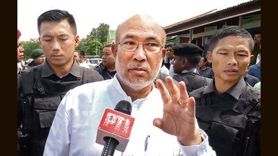 Manipur CM N Biren Singh on Friday. (PTI) Manipur CM N Biren Singh on Friday. (PTI)
