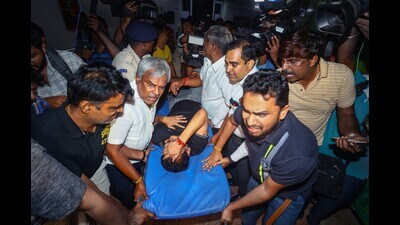 Tamil Nadu minister V Senthil Balaji reacts in pain while being taken to a government hospital after his arrest in connection with a money laundering case, in Chennai on June 13, 2023. (PTI) Tamil Nadu minister V Senthil Balaji reacts in pain while being taken to a government hospital after his arrest in connection with a money laundering case, in Chennai on June 13, 2023. (PTI)