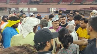 Parents and coaches of some wrestlers reached the venue of wrestling trials on Friday. Parents and coaches of some wrestlers reached the venue of wrestling trials on Friday.