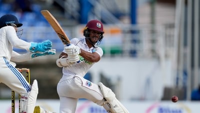 Kraigg Brathwaite and Tagenarine Chanderpaul then ensured that the hosts don't lose any wicket for much of the session. Their opening stand, however, ended with Chanderpaul going for a rash shot and falling on 33 off 95 (AP) Kraigg Brathwaite and Tagenarine Chanderpaul then ensured that the hosts don't lose any wicket for much of the session. Their opening stand, however, ended with Chanderpaul going for a rash shot and falling on 33 off 95 (AP)