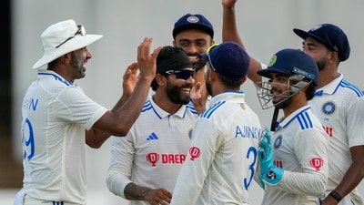 Ravindra Jadeja was the only wicket taker for India on the day. Brathwaite ended the day unbeaten on 37 off 128 balls with debutant Kirk McKenzie at the other end on 14 off 25. (AP) Ravindra Jadeja was the only wicket taker for India on the day. Brathwaite ended the day unbeaten on 37 off 128 balls with debutant Kirk McKenzie at the other end on 14 off 25. (AP)