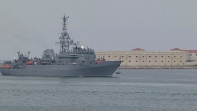 The Black Sea Fleet "carried out live firing of anti-ship cruise missiles at the target ship. (via REUTERS)