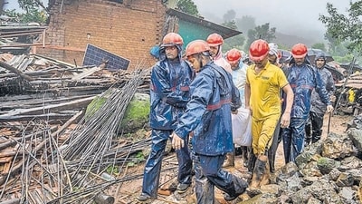 At least 16 people were killed and around 100 people are feared trapped after a major landslide hit Irshalwadi village in Khalapur tehsil in Maharashtra's Raigad district on July 19 due to torrential rains. (HT Photo/Satish Bate) At least 16 people were killed and around 100 people are feared trapped after a major landslide hit Irshalwadi village in Khalapur tehsil in Maharashtra's Raigad district on July 19 due to torrential rains. (HT Photo/Satish Bate)