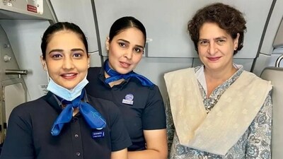 Priyanka Gandhi Vadra with IndiGo crew. (Instagram/Priyanaka Gandhi Vadra) Priyanka Gandhi Vadra with IndiGo crew. (Instagram/Priyanaka Gandhi Vadra)