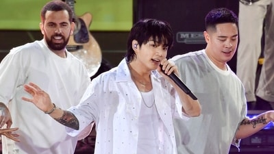 BTS singer Jungkook performs solo on Good Morning America in New York. BTS singer Jungkook performs solo on Good Morning America in New York.