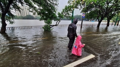 Due to heavy rains, the Thane Upvan lake has started to overflow�, in Mumbai, India, on,Thursday. ( Praful Gangurde / HT Photo )