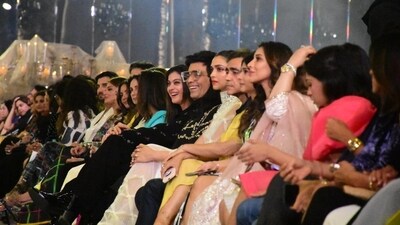 Kajol, Karan Johar and Deepika Padukone seated among the audience as they watch Manish Malhotra's new collection which was unveiled at his The Bridal Couture Show in Mumbai on Thursday. Kajol, Karan Johar and Deepika Padukone seated among the audience as they watch Manish Malhotra's new collection which was unveiled at his The Bridal Couture Show in Mumbai on Thursday. 