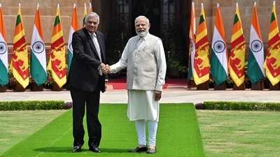 Prime Minister Narendra Modi met Sri Lankan President Ranil Wickremesinghe on Friday to discuss issues of mutual interest. The Sri Lankan President is on a two-day visit to India. (HT Photo/by RajkRaj) Prime Minister Narendra Modi met Sri Lankan President Ranil Wickremesinghe on Friday to discuss issues of mutual interest. The Sri Lankan President is on a two-day visit to India. (HT Photo/by RajkRaj)