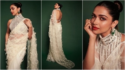 Deepika Padukone attended the Manish Malhotra Bridal Couture Show in a gorgeous white saree and mirror-work backless blouse. (Instagram/@deepikapadukone) Deepika Padukone attended the Manish Malhotra Bridal Couture Show in a gorgeous white saree and mirror-work backless blouse. (Instagram/@deepikapadukone)