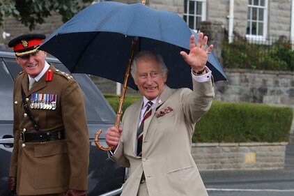 Britain's King Charles waves during a visit to Brecon Barracks, home to the 160th Brigade, the regional army command for Wales, in Brecon, Britain, July 20, 2023. GEOFF CADDICK/Pool via REUTERS (via REUTERS)