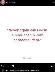 Cryptic Instagram post liked by Ariana Grande. (Instagram/ Terri Cole) Cryptic Instagram post liked by Ariana Grande. (Instagram/ Terri Cole)