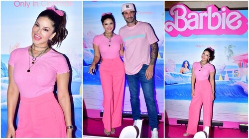 Sunny Leone arrived with her husband Daniel Weber for the screening of the Barbie movie. (VarinderChawla) Sunny Leone arrived with her husband Daniel Weber for the screening of the Barbie movie. (VarinderChawla)