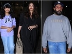 Aishwarya Rai, Abhishek Bachchan, and Aaradhya Bachchan arrive at the Mumbai airport. Aishwarya Rai, Abhishek Bachchan, and Aaradhya Bachchan arrive at the Mumbai airport.