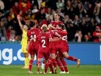 Denmark players celebrate after Amalie Vangsgaard scored a goal during the Women's World Cup Group D Denmark players celebrate after Amalie Vangsgaard scored a goal during the Women's World Cup Group D