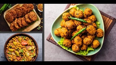 (Clockwise from right) Moong dal melds well with batter, as in pakodas. The lauki-and-chana subzi popular across the country offers the diner a meal with a firm bite. The high- fibre chana dal is ideal for vadas too. (Shutterstock) (Clockwise from right) Moong dal melds well with batter, as in pakodas. The lauki-and-chana subzi popular across the country offers the diner a meal with a firm bite. The high- fibre chana dal is ideal for vadas too. (Shutterstock)