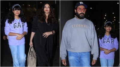 Aishwarya Rai, Abhishek Bachchan, and Aaradhya Bachchan arrive at the Mumbai airport. (HT Photo/Varinder Chawla) Aishwarya Rai, Abhishek Bachchan, and Aaradhya Bachchan arrive at the Mumbai airport. (HT Photo/Varinder Chawla)