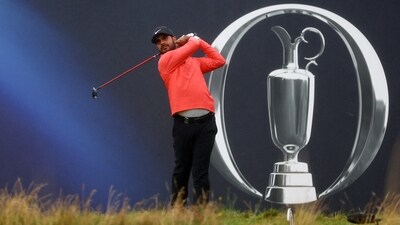 India's Shubhankar Sharma tees off on the 8th hole during the third round. (REUTERS)