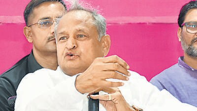 Jaipur, July 22 (ANI): Rajasthan Chief Minister Ashok Gehlot addresses a press conference in Jaipur on Saturday. (ANI Photo) (Ashok Sharma)