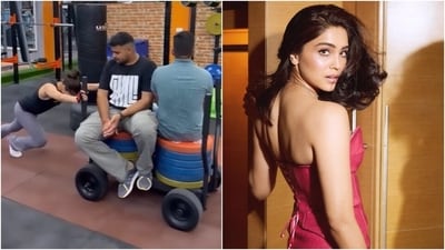 Sharvari Wagh pushes limits at the gym with latest workout video of her doing Sled Push. (Instagram) Sharvari Wagh pushes limits at the gym with latest workout video of her doing Sled Push. (Instagram)