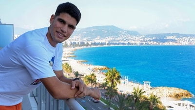 Spain's tennis player Carlos Alcaraz poses during the Hopman Cup tennis tournament in Nice, southern France (AFP)
