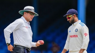Jadeja's second wicket was that of Jermaine Blackwood and that came thanks to a stunning catch from Ajinkya Rahane. (AP) Jadeja's second wicket was that of Jermaine Blackwood and that came thanks to a stunning catch from Ajinkya Rahane. (AP)