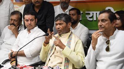 Union minister Pashupati Kumar Paras addresses a press conference in Patna on Saturday. (Santosh Kumar/HT) Union minister Pashupati Kumar Paras addresses a press conference in Patna on Saturday. (Santosh Kumar/HT)