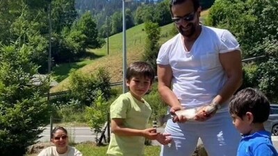 Kareena Kapoor, Saif Ali Khan, Taimur and Jeh in Europe. Kareena Kapoor, Saif Ali Khan, Taimur and Jeh in Europe.