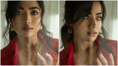Assisted by make-up artist Vardan Nayak, Rashmika got decked up in nude eyeshadow, mascara-coated lashes, contoured cheeks, darkened brows and a shade of nude lipstick. (Instagram/@rashmika_mandanna) Assisted by make-up artist Vardan Nayak, Rashmika got decked up in nude eyeshadow, mascara-coated lashes, contoured cheeks, darkened brows and a shade of nude lipstick. (Instagram/@rashmika_mandanna)