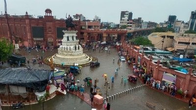 A view of the waterlogged Heritage Street in Amritsar on Saturday. (Sameer Sehgal/ Hindustan Times)