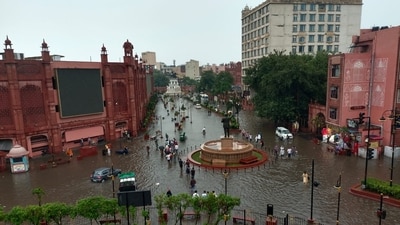 Visuals from Heritage Street in Punjab's Amritsar. The city recorded 32.6 mm rainfall in the past 24 hours.&nbsp; (Sameer Sehgal/ Hindustan Times)