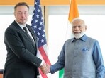 Prime Minister Narendra Modi shakes hand with Tesla chief executive Elon Musk during their meeting in New York City, New York, U.S., June 20, 2023.