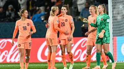 Netherlands players celebrate their victory after the final whistle of the Australia and New Zealand 2023 Women's World Cup Group E football match between the Netherlands and Portugal (AFP) Netherlands players celebrate their victory after the final whistle of the Australia and New Zealand 2023 Women's World Cup Group E football match between the Netherlands and Portugal (AFP)