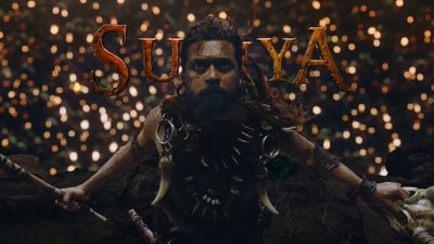 Suriya in a still from Kanguva first glimpse. Suriya in a still from Kanguva first glimpse.