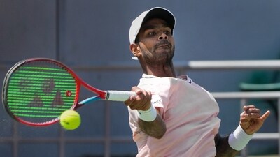 Sumit Nagal in action (PTI) Sumit Nagal in action (PTI)