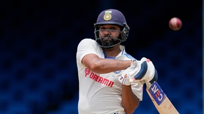 Rohit Sharma bagged a half-century in the first session, before losing his wicket to Shannon Gabriel. The India captain smacked 57 off 44 deliveries. (AP) Rohit Sharma bagged a half-century in the first session, before losing his wicket to Shannon Gabriel. The India captain smacked 57 off 44 deliveries. (AP)