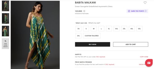 Hina's green dress comes with a price tag of  ₹23k. (perniaspopupshop.com)