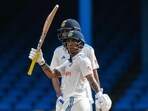 Ishan Kishan, of India, celebrates his half century during the fourth day of the second Test cricket match between India and West Indies at Queen's Park Oval in Port of Spain. Ishan Kishan, of India, celebrates his half century during the fourth day of the second Test cricket match between India and West Indies at Queen's Park Oval in Port of Spain.